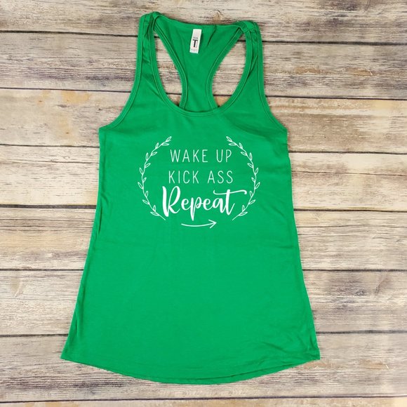 Wake Up Kick Ass Repeat - Ladies fitted tank top - Picture 2 of 3